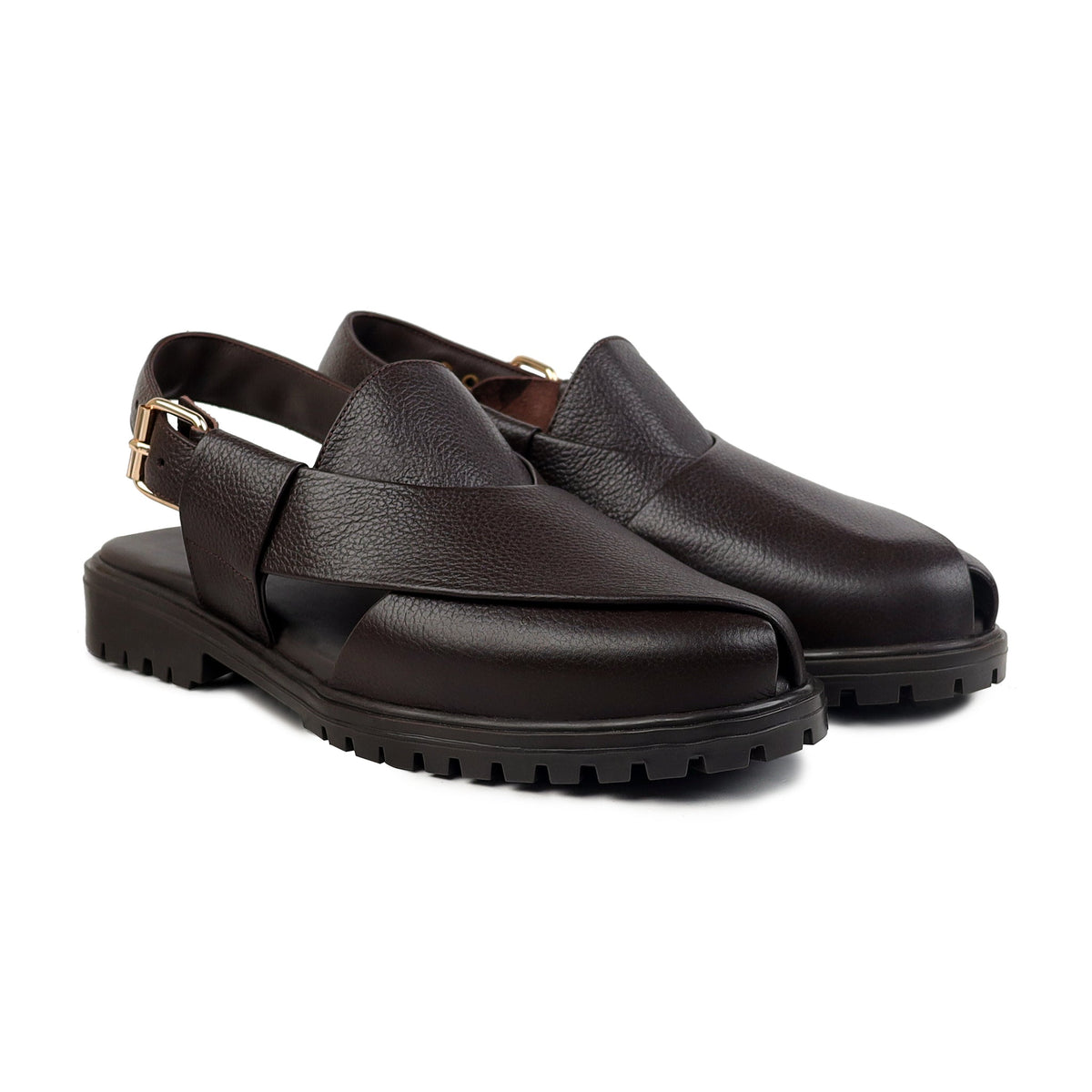 Nexar - Men's Dark Brown Pebble Grain Leather Sandal