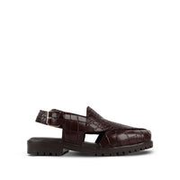 Saul - Men's Dark Brown Crocodile Printed Leather Sandal