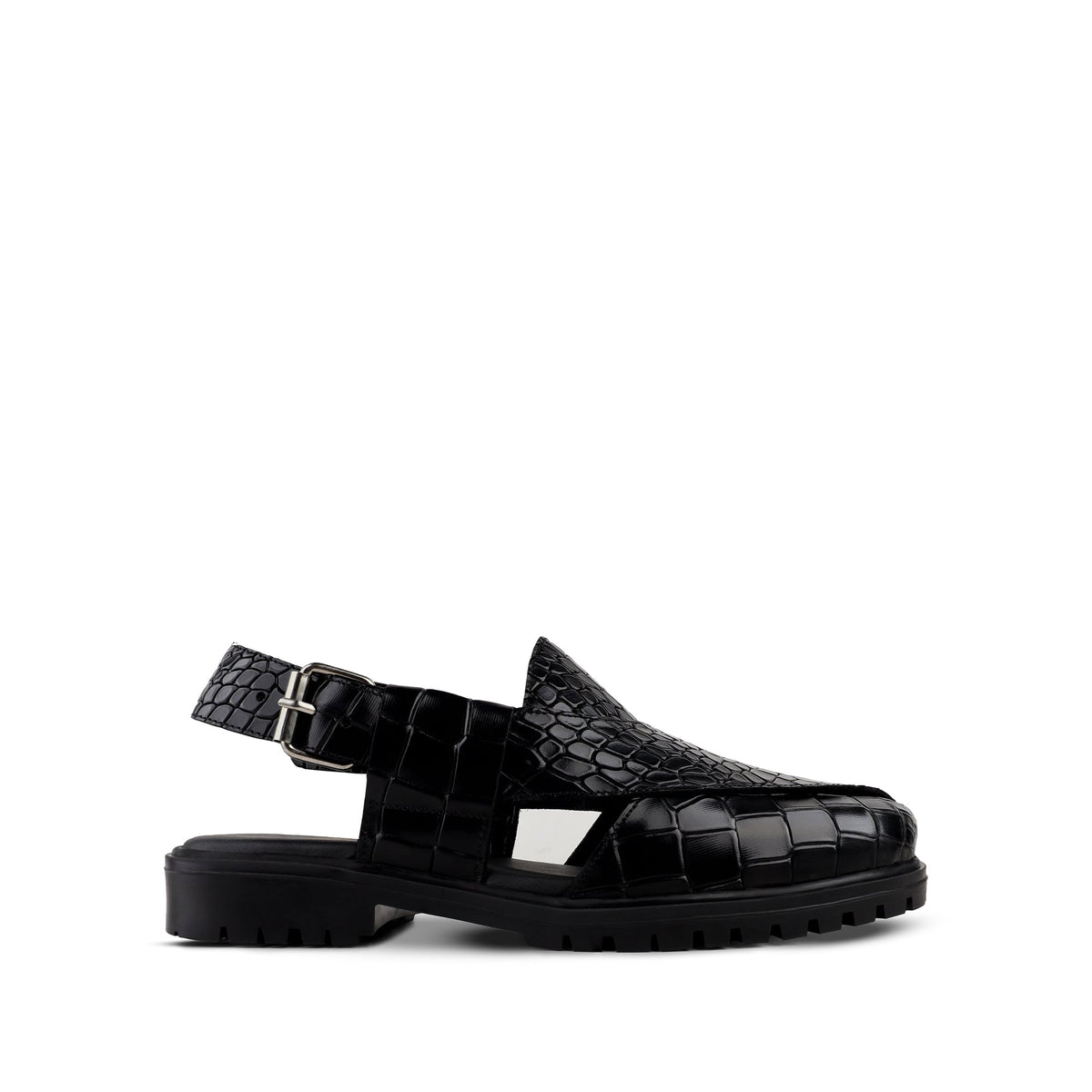 Saul - Men's Black Crocodile Printed Leather Sandal