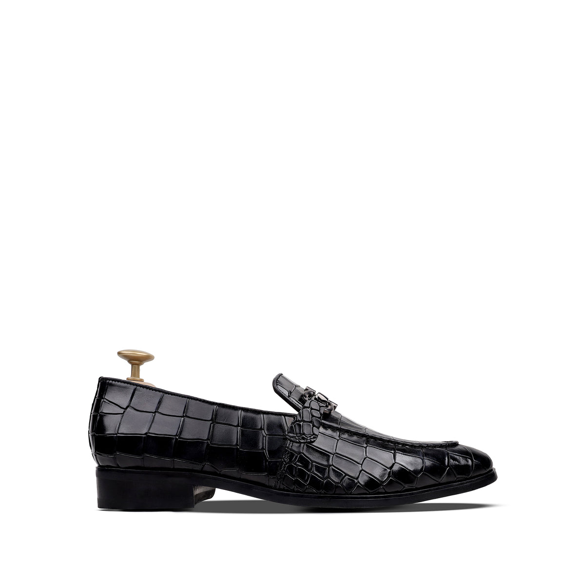 Heath - Men's Black Crocodile Printed Loafer