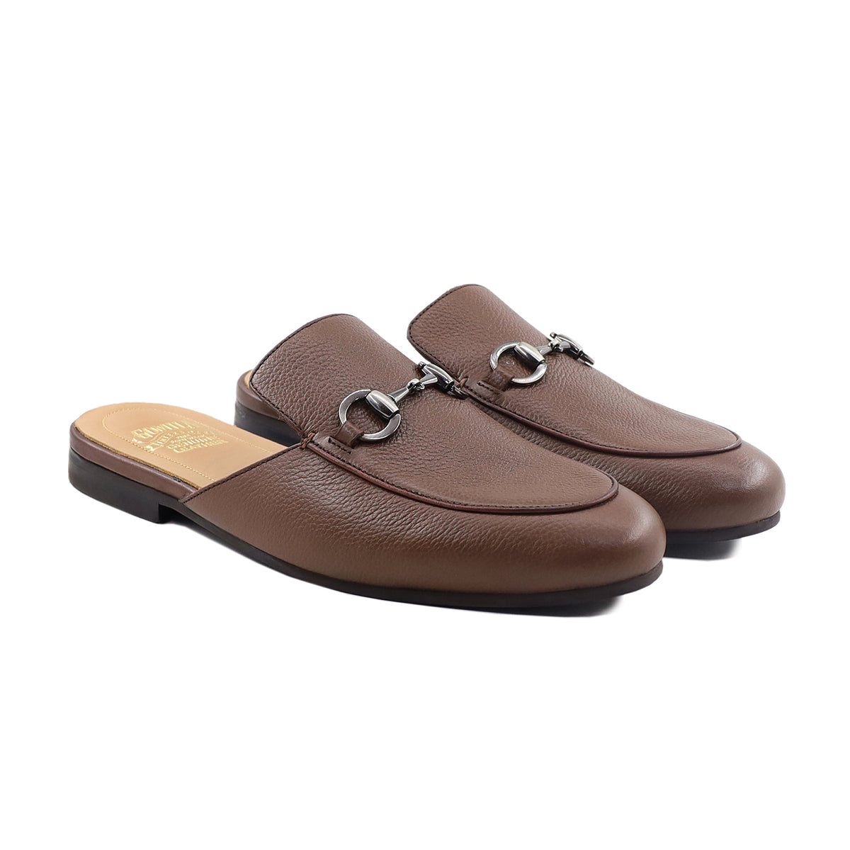 Dameka - Men's Brown Pebble Grain Leather Slipper