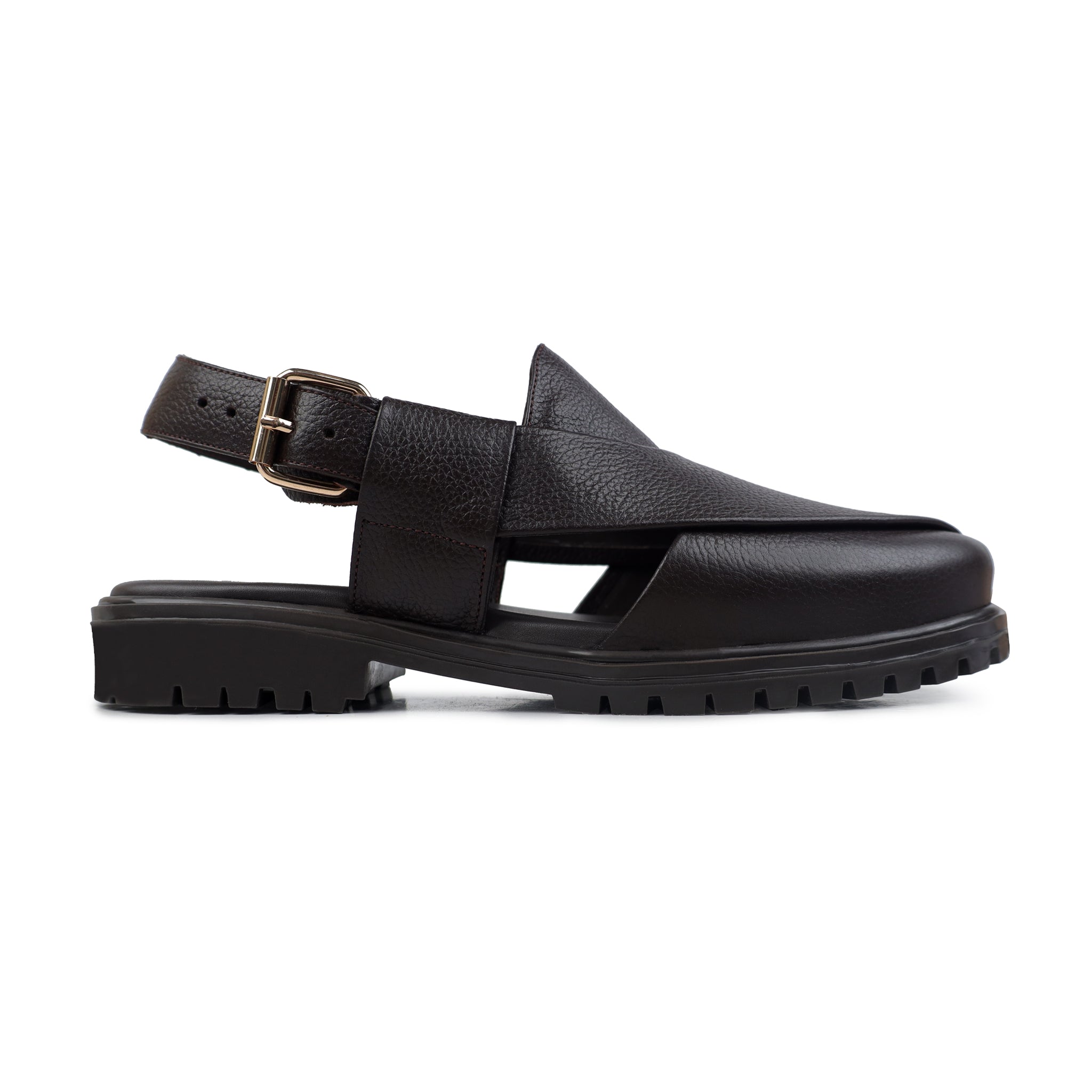 Nexar - Men's Dark Brown Pebble Grain Leather Sandal