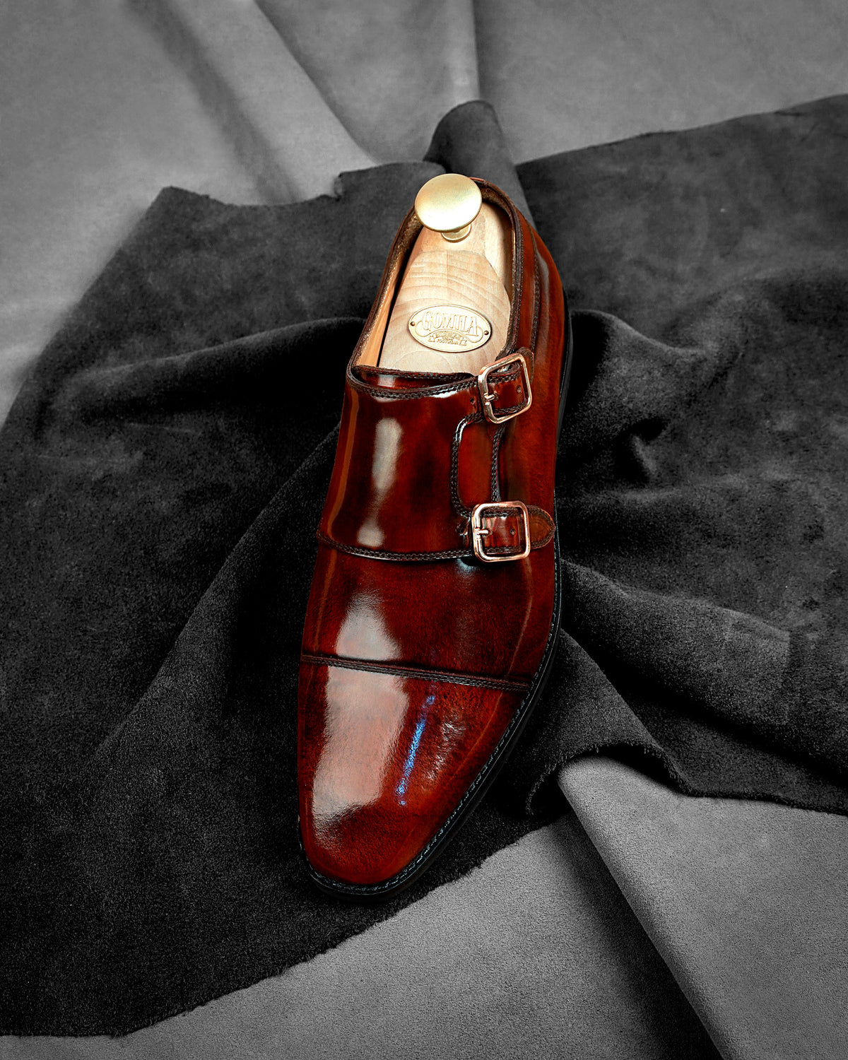 Velori - Men's Reddish Brown Box Leather High Shine Double Monkstrap