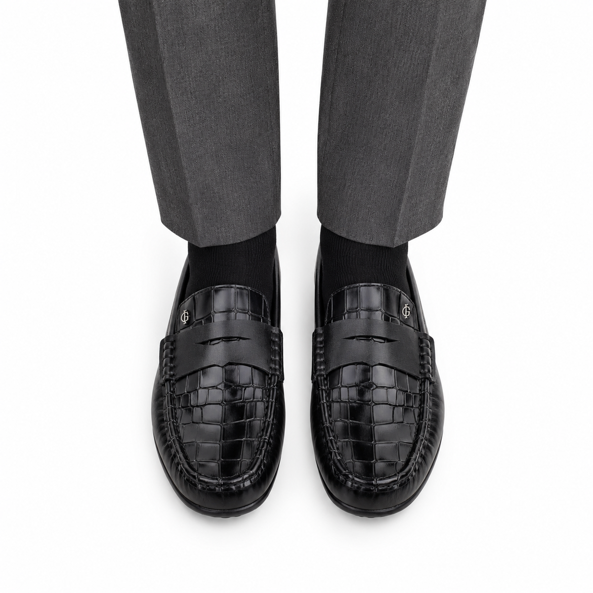 Giles - Men's Black Crocodile Textured & Calf Leather Driver