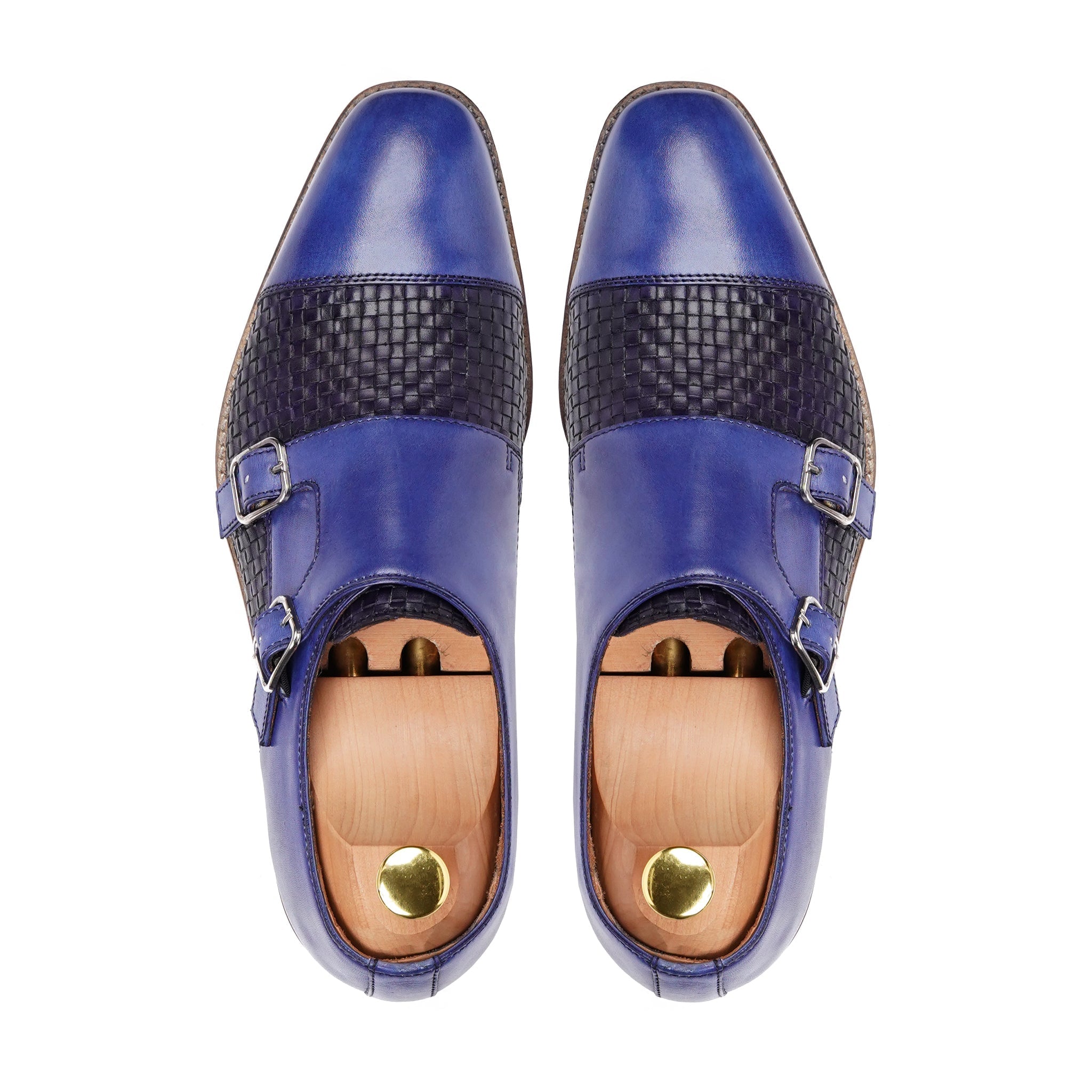Alingsas - Men's Blue Hand Woven Calf Leather Double Monkstrap