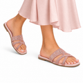 Freya - Women's Pink Hand Set Crystals Slipper