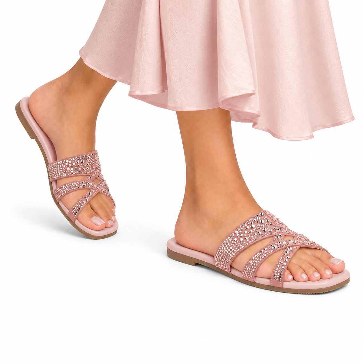 Freya - Women's Pink Hand Set Crystals Slipper