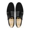Loki - Men's Black Kid Suede and Calf Leather Double Monkstrap
