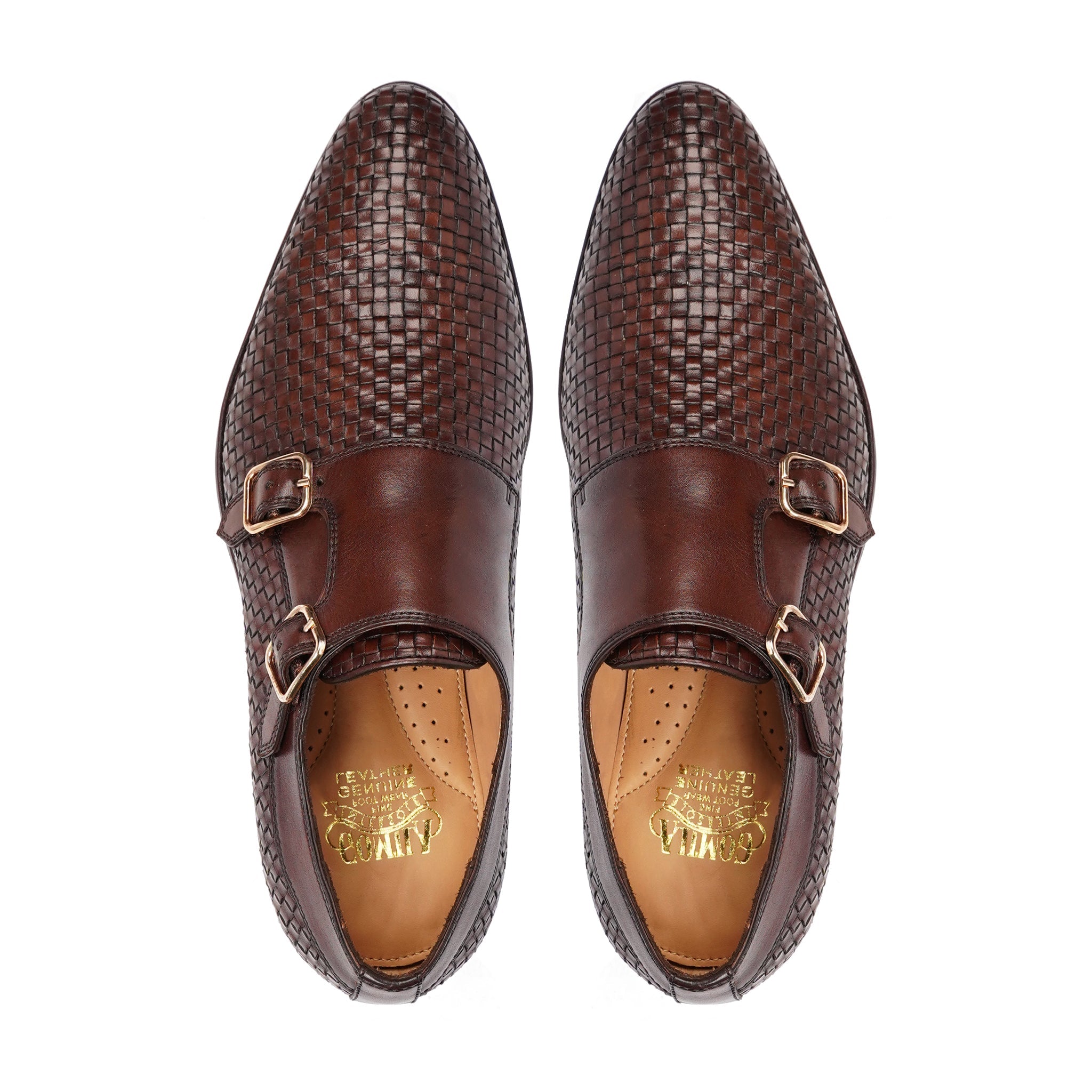 Bihar - Men's Reddish Brown Hand Woven Calf Leather Double Monkstrap