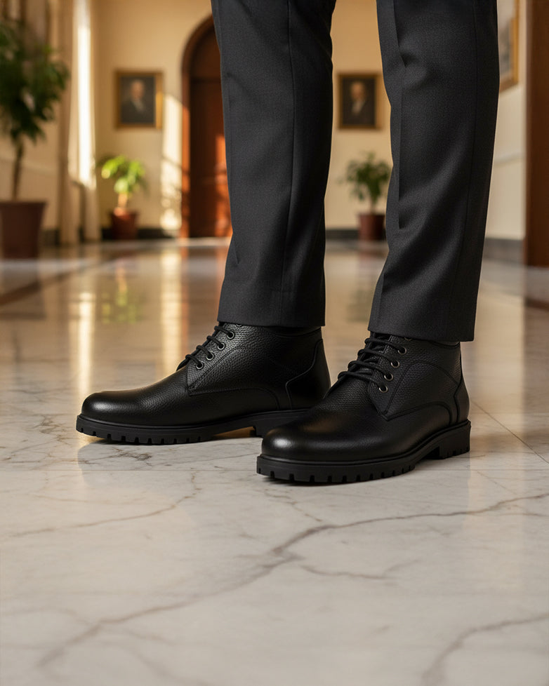 Axton - Men's Black Pebble Grain Leather Boots