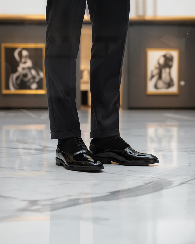 Aristo - Men's Black Patent Leather and Kid Suede Oxford Shoe