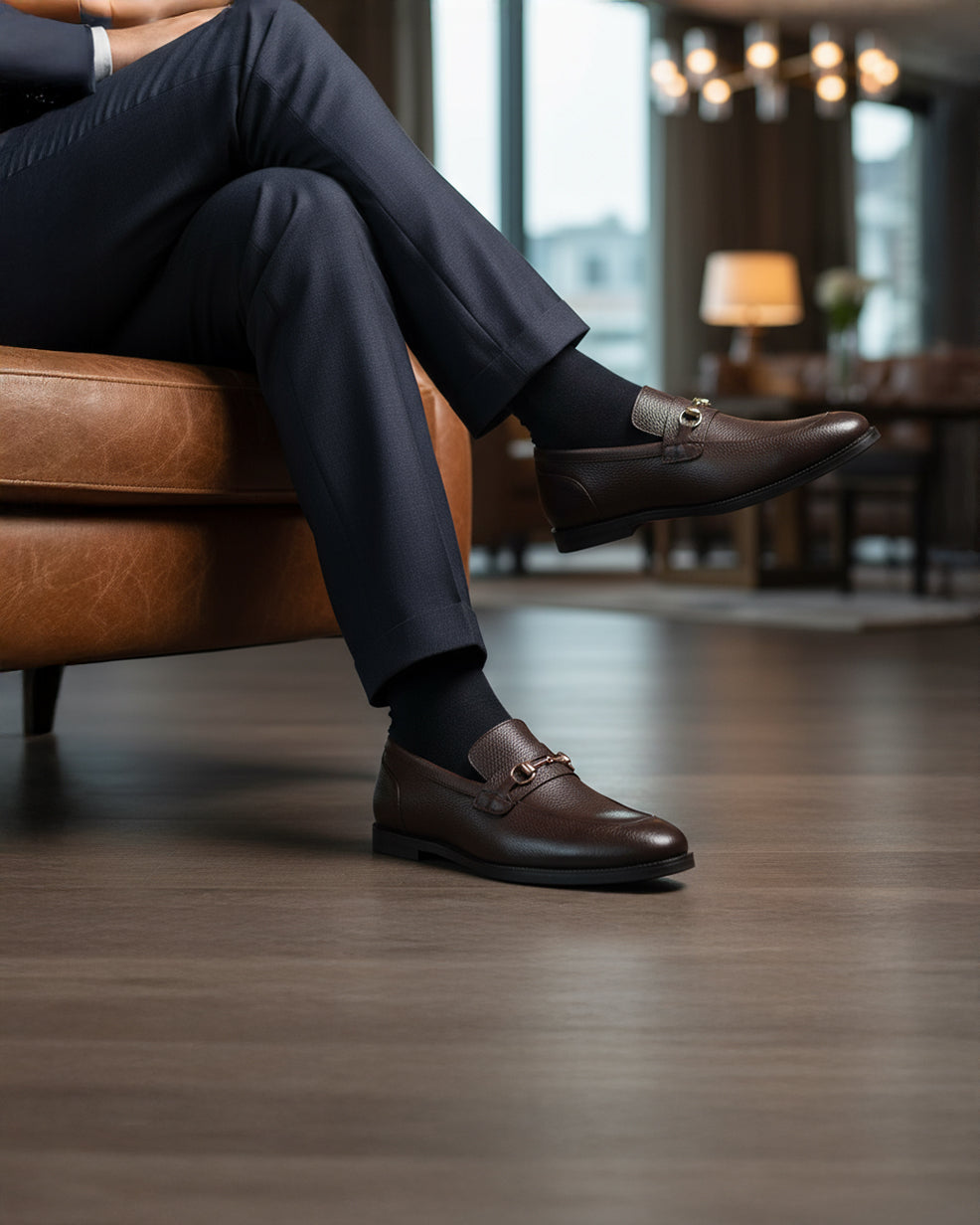 Leory - Men's Dark Brown Pebble Grain Leather Loafer