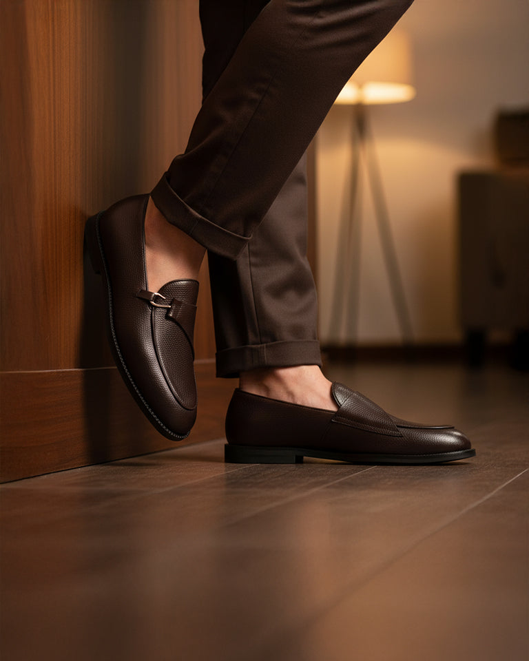 Lexoro - Men's Dark Brown Pebble Grain Leather Loafer