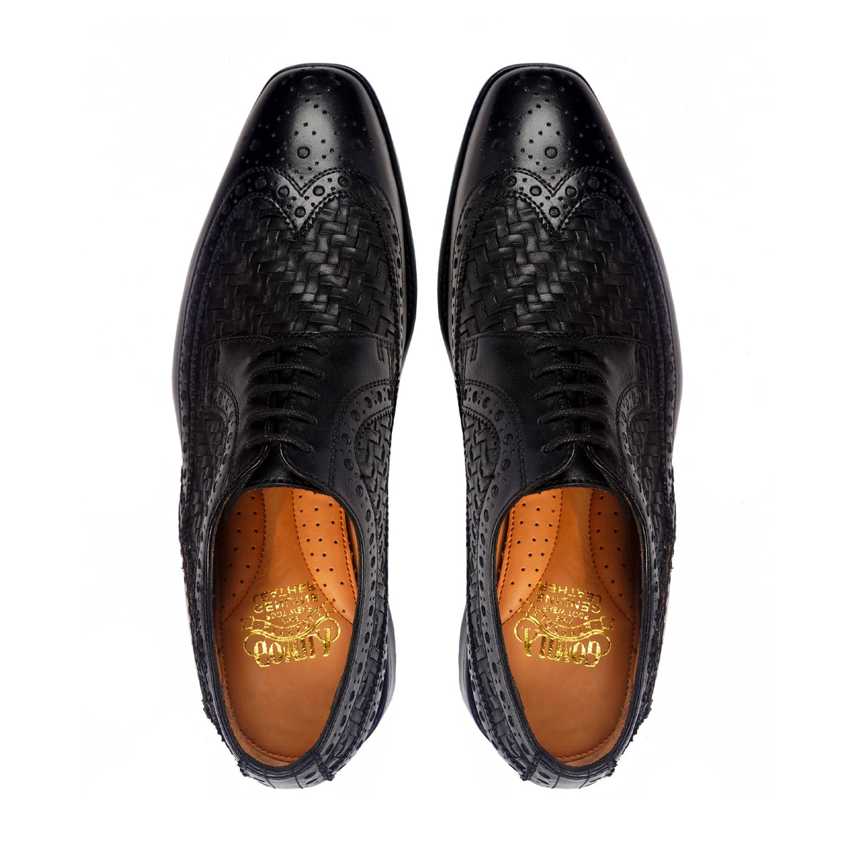 Yasnole - Men's Black Calf and Hand Woven Calf Leather Derby Shoe