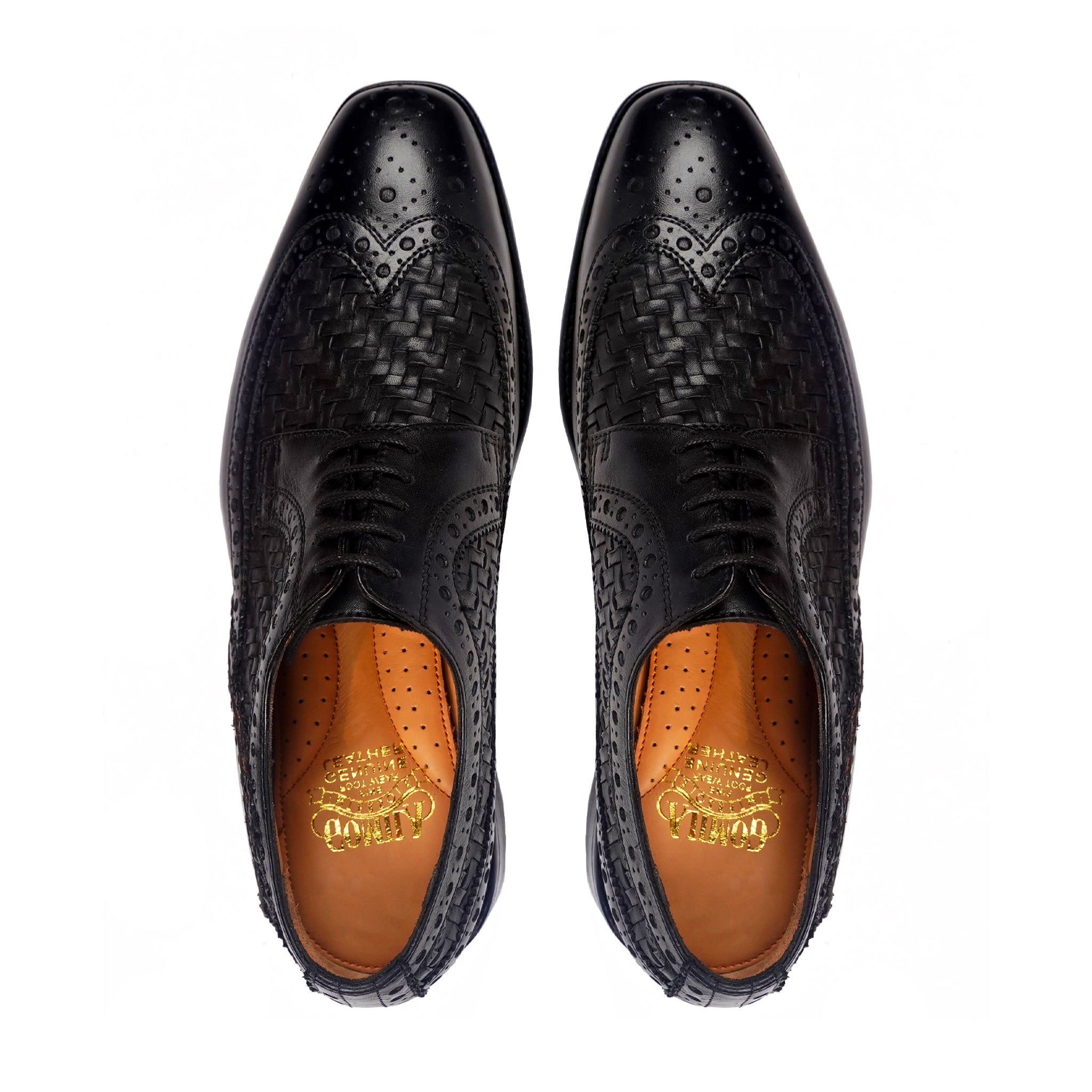 Yasnole - Men's Black Calf and Hand Woven Calf Leather Derby Shoe