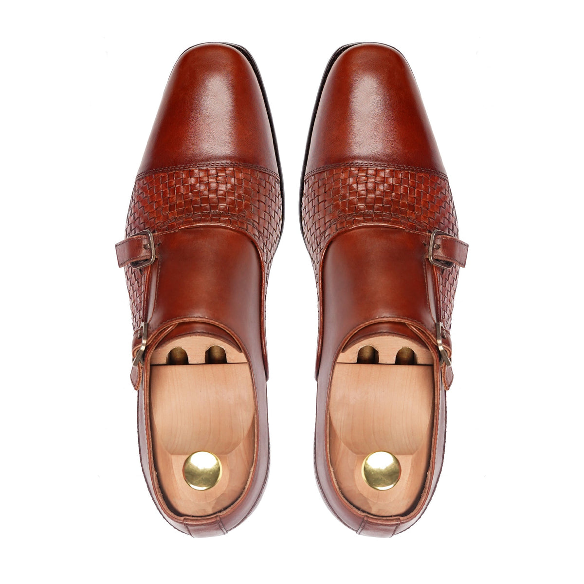 Alingsas - Men's Reddish Brown Hand Woven Calf Leather Double Monkstrap