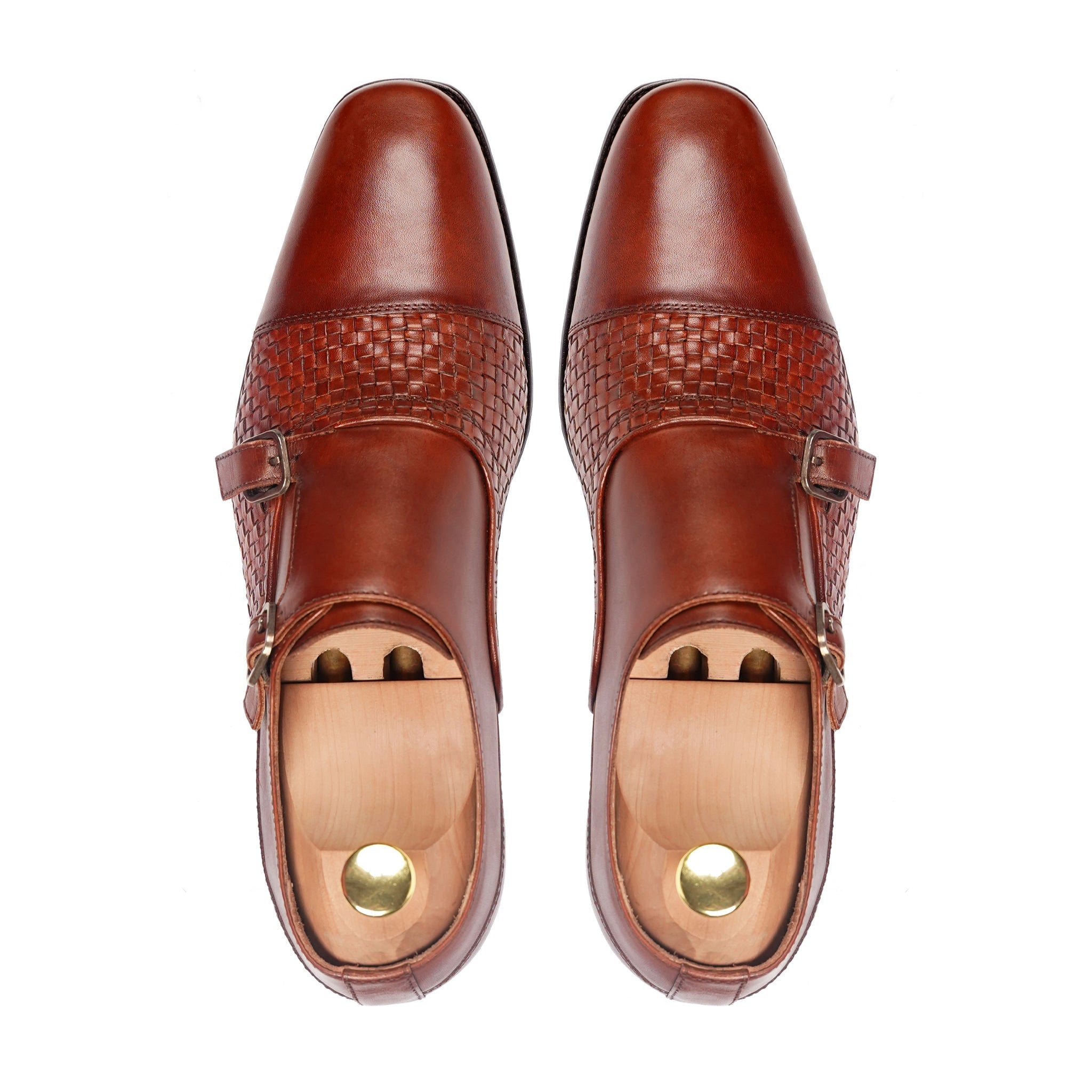 Alingsas - Men's Reddish Brown Hand Woven Calf Leather Double Monkstrap