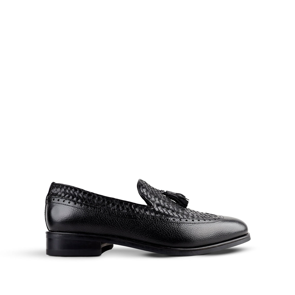 Dubasari - Men's Dark Black Pebble Grain and Hand Woven Calf Leather Loafer