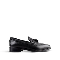 Dubasari - Men's Dark Black Pebble Grain and Hand Woven Calf Leather Loafer