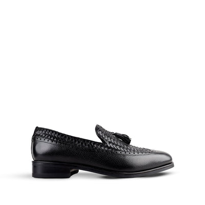 Dubasari - Men's Dark Black Pebble Grain and Hand Woven Calf Leather Loafer