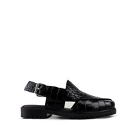 Saul - Men's Black Crocodile Printed Leather Sandal