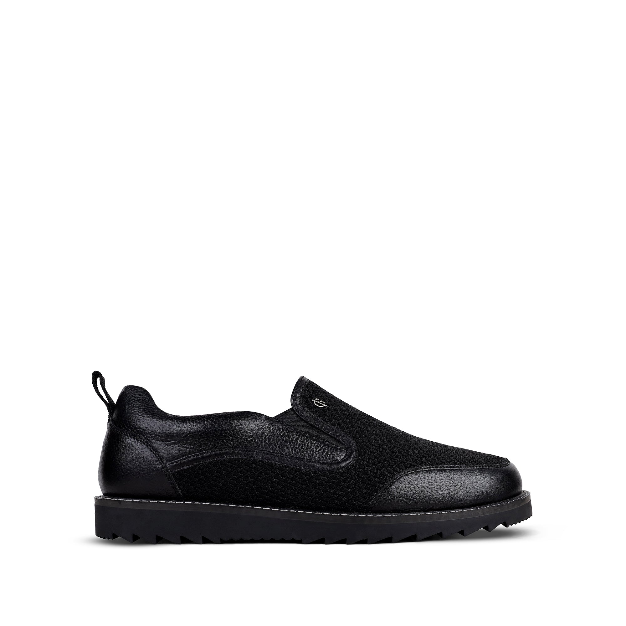 Hugh - Men's Black Pebble Leather and Mesh Fabric Sneaker