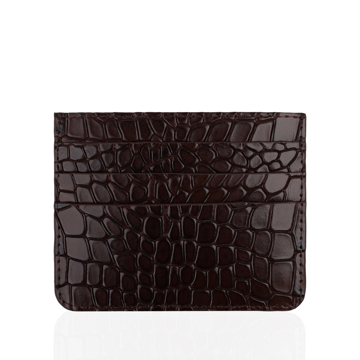 Sage - Dark Brown Crocodile Textured Card Holder