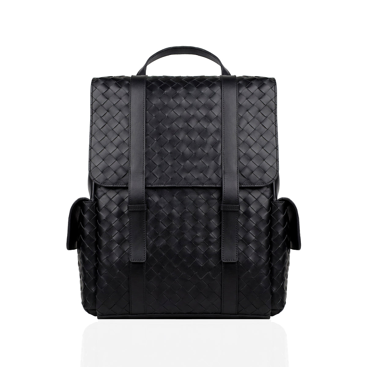 Sante - Men's Black Hand Woven Leather Backpack