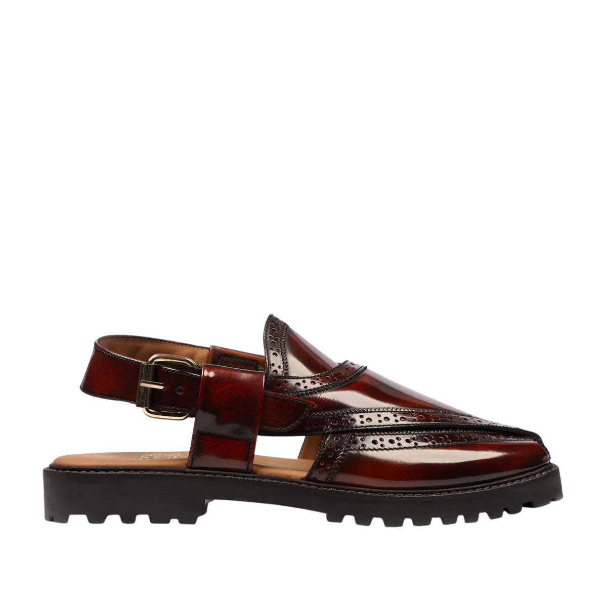 Brooklyn - Men's Oxblood Box Leather High Shine Sandal