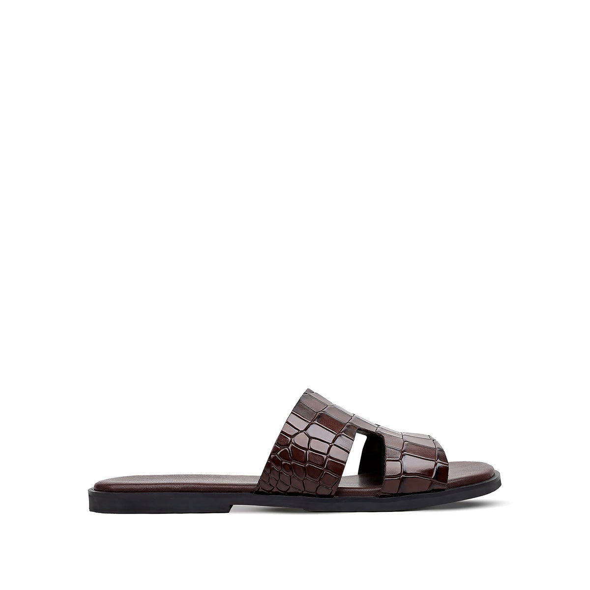 Cameron CROCO- Men's Chocolate Brown Crocodile Textured Leather Slipper