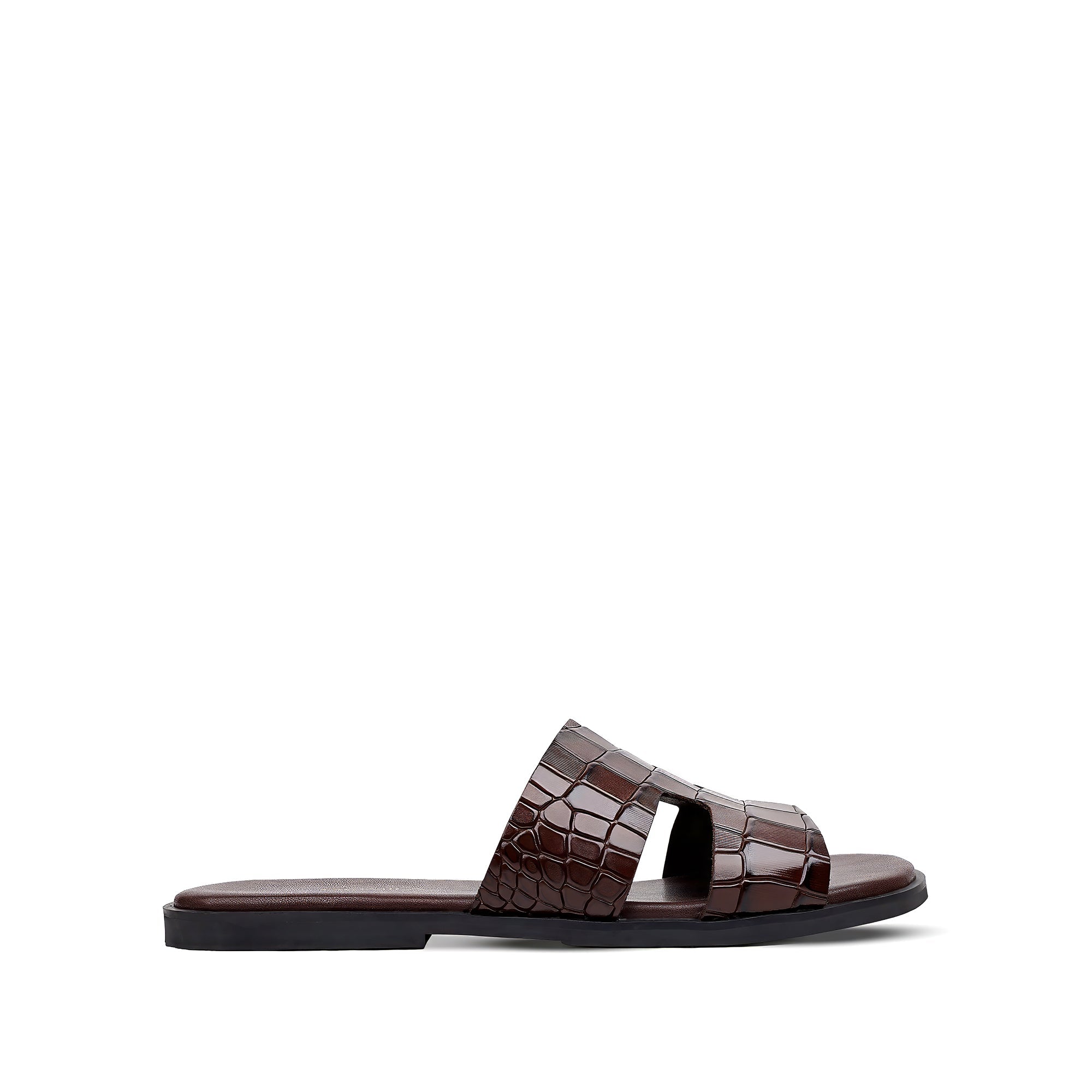 Cameron CROCO- Men's Chocolate Brown Crocodile Textured Leather Slipper