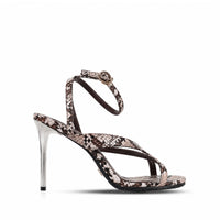 Nora - Women's Brown Snake Print Strapped 90mm Heels