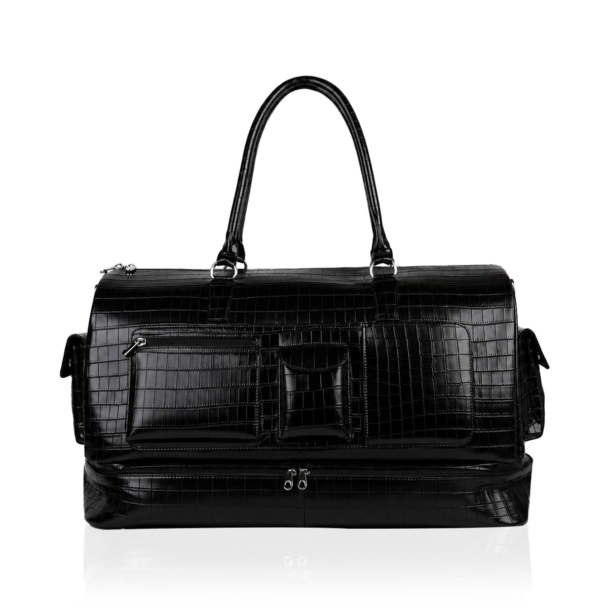 Reece - Men's Black Crocodile Print Duffle Bag