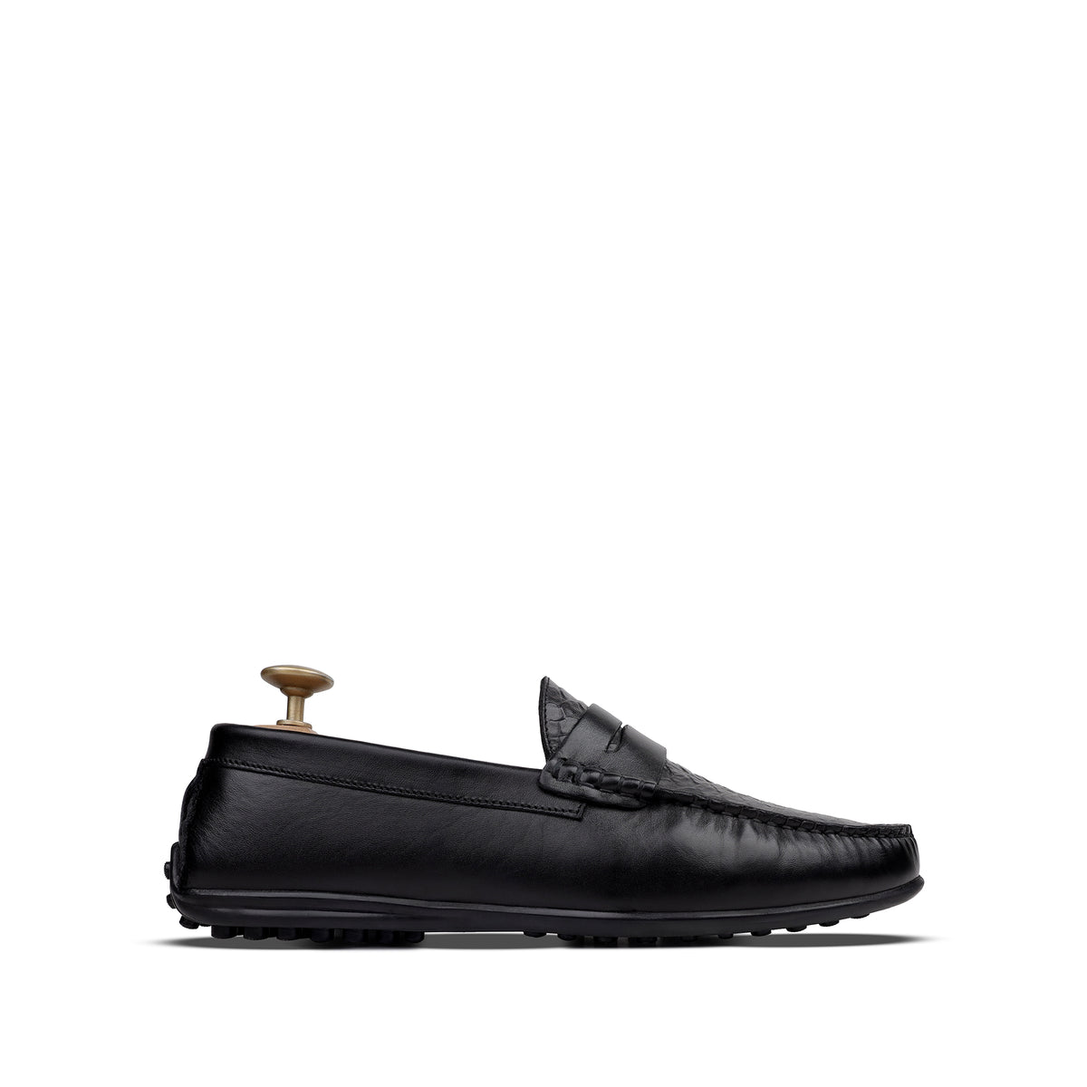 Knox - Men's Black Python Textured Calf Leather Driver Shoe