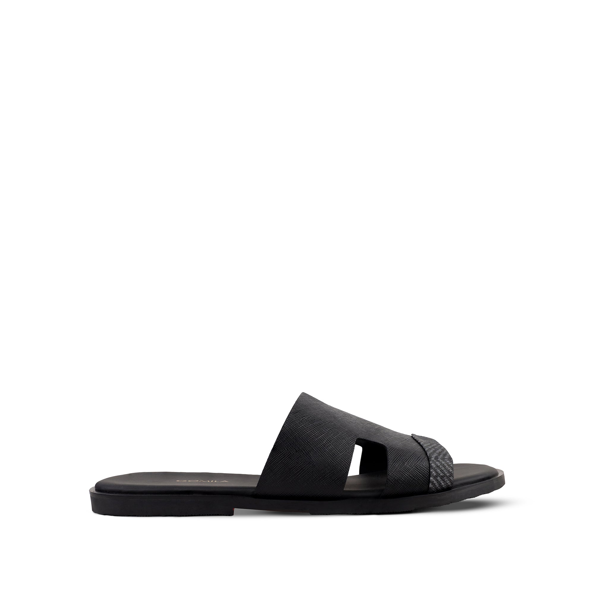 Cameron PRINTED - Men's Black Calf Leather Slippers