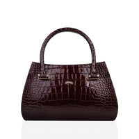 Alora - Oxblood Crocodile Print Faux Leather Hand Bag
