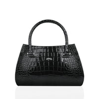 Alora - Black Crocodile Print Faux Leather Hand Bag