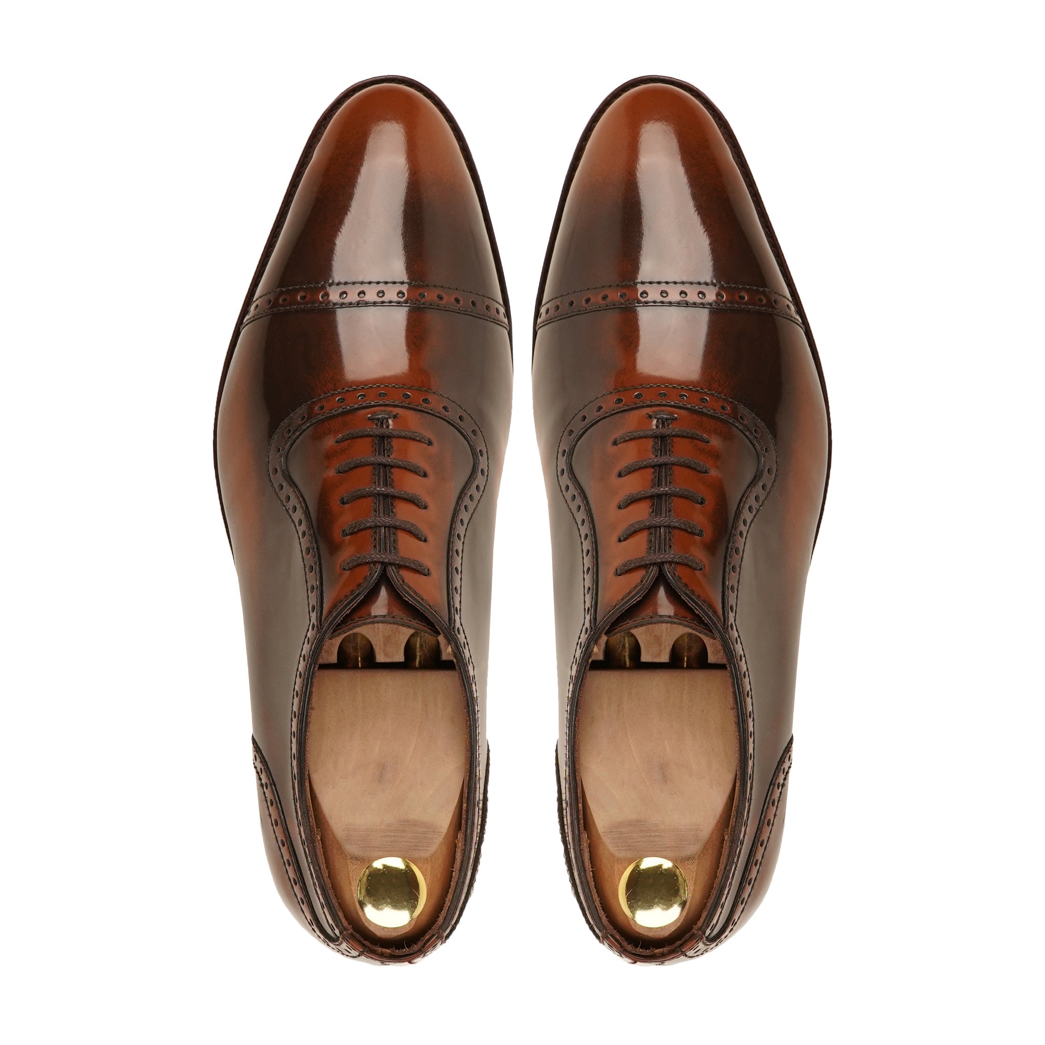 Drade - Men's Burnished Brown Box Leather High Shine Oxford Shoe