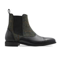 Kempty - Men's Black Pebble Grain Leather and Harris Tweed Chelsea Boot