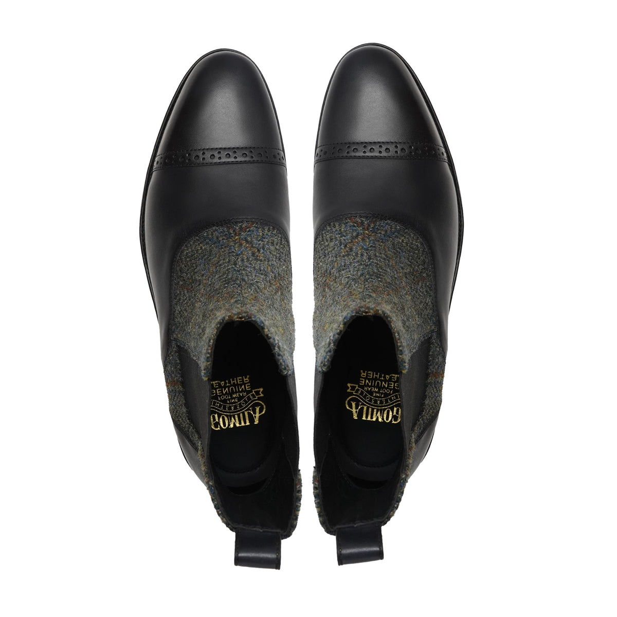Kempty - Men's Black Pebble Grain Leather and Harris Tweed Chelsea Boot