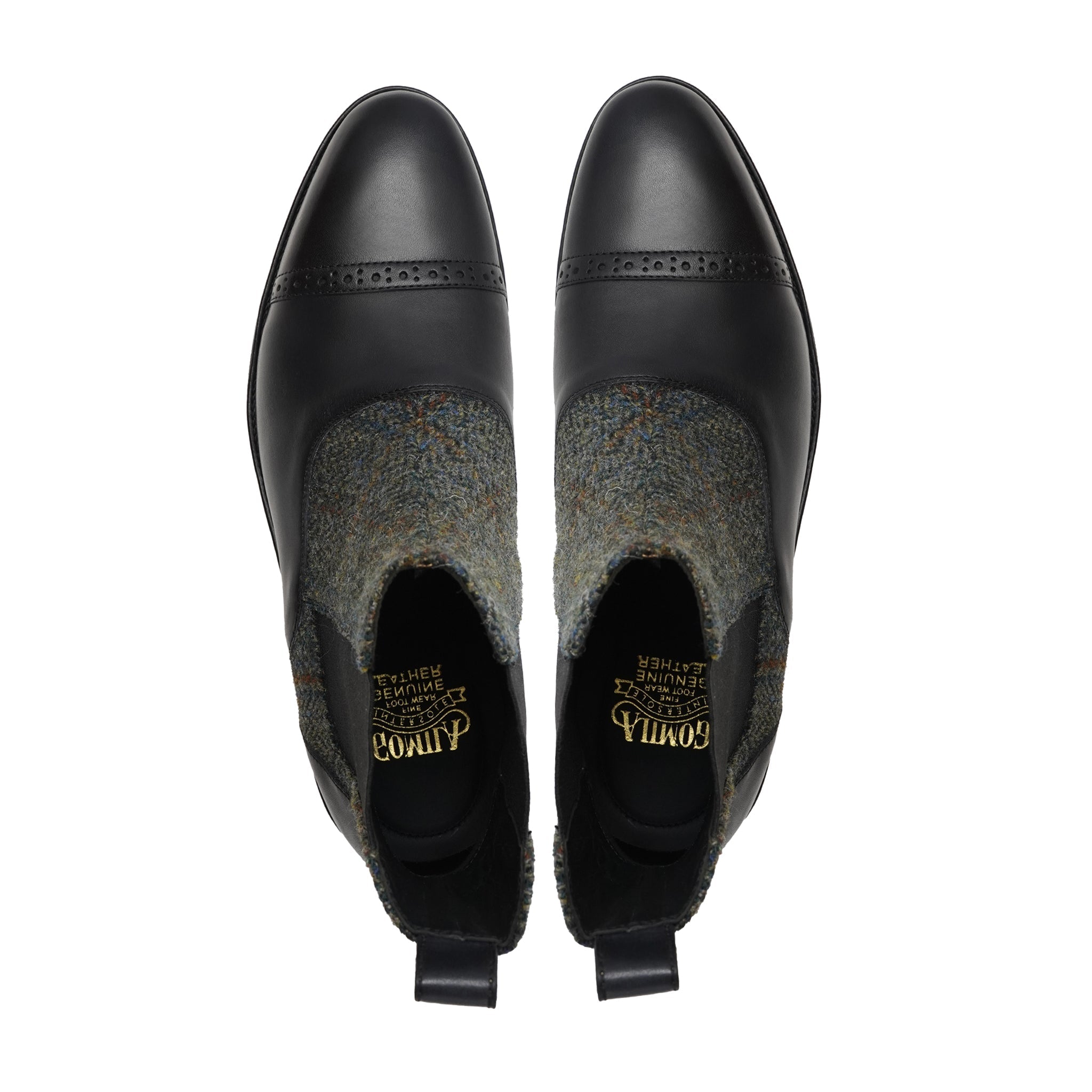 Kempty - Men's Black Pebble Grain Leather and Harris Tweed Chelsea Boot
