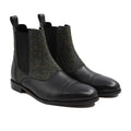 Kempty - Men's Black Pebble Grain Leather and Harris Tweed Chelsea Boot