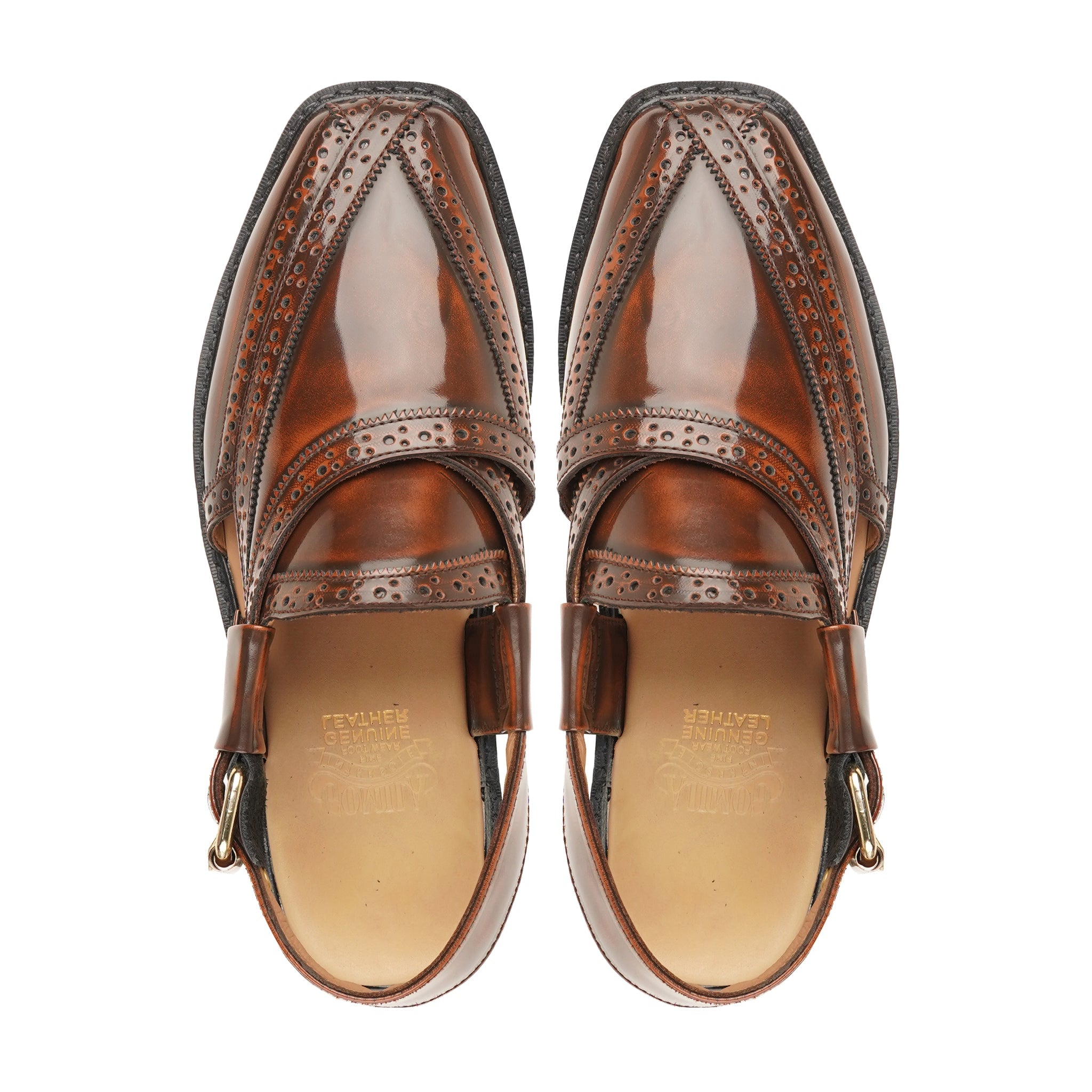 Sibasa - Men's Burnished Brown Box Leather High Shine Sandal