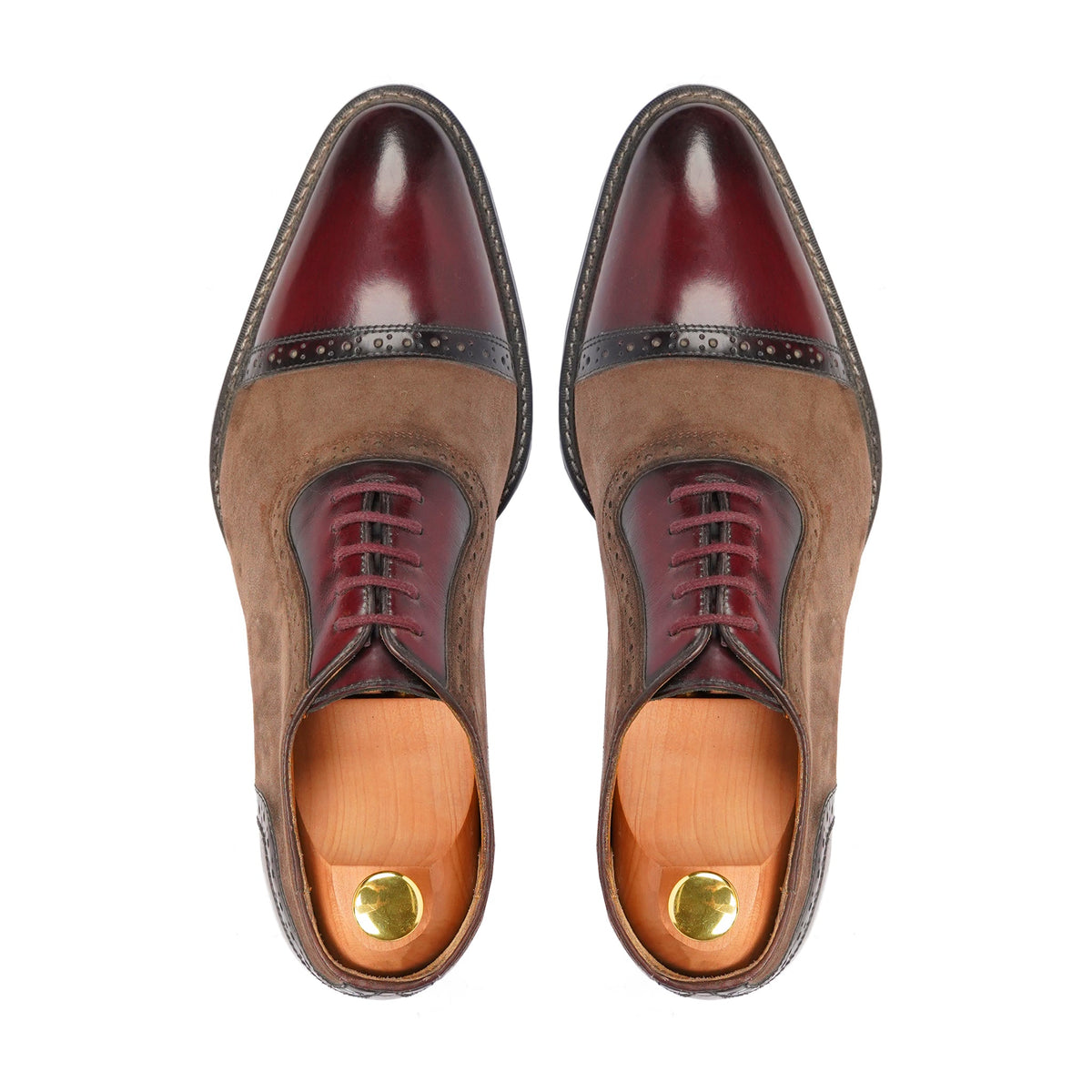 Currito - Men's Oxblood Calf Leather and Brown Kid Suede Oxford Shoe