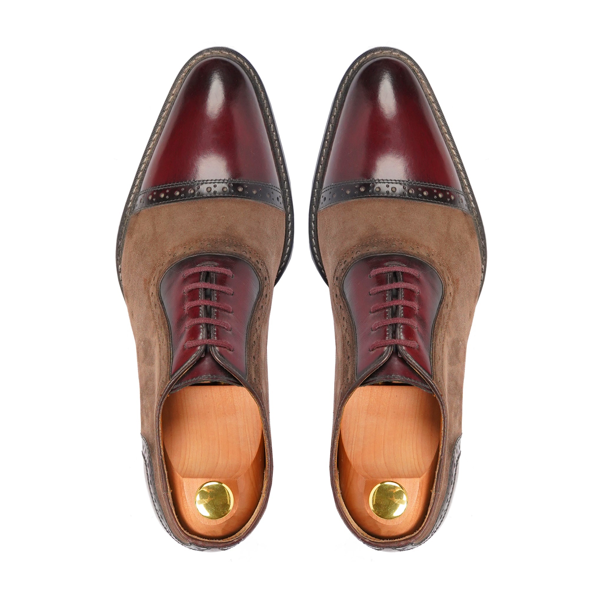 Currito - Men's Oxblood Calf Leather and Brown Kid Suede Oxford Shoe
