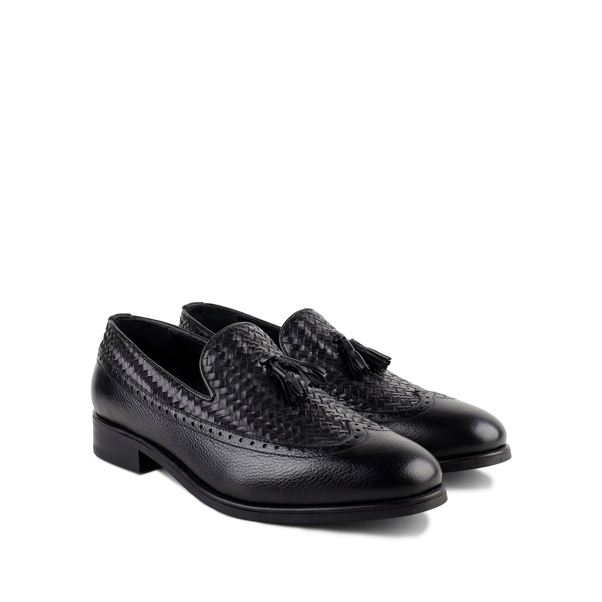 Dubasari - Men's Dark Black Pebble Grain and Hand Woven Calf Leather Loafer