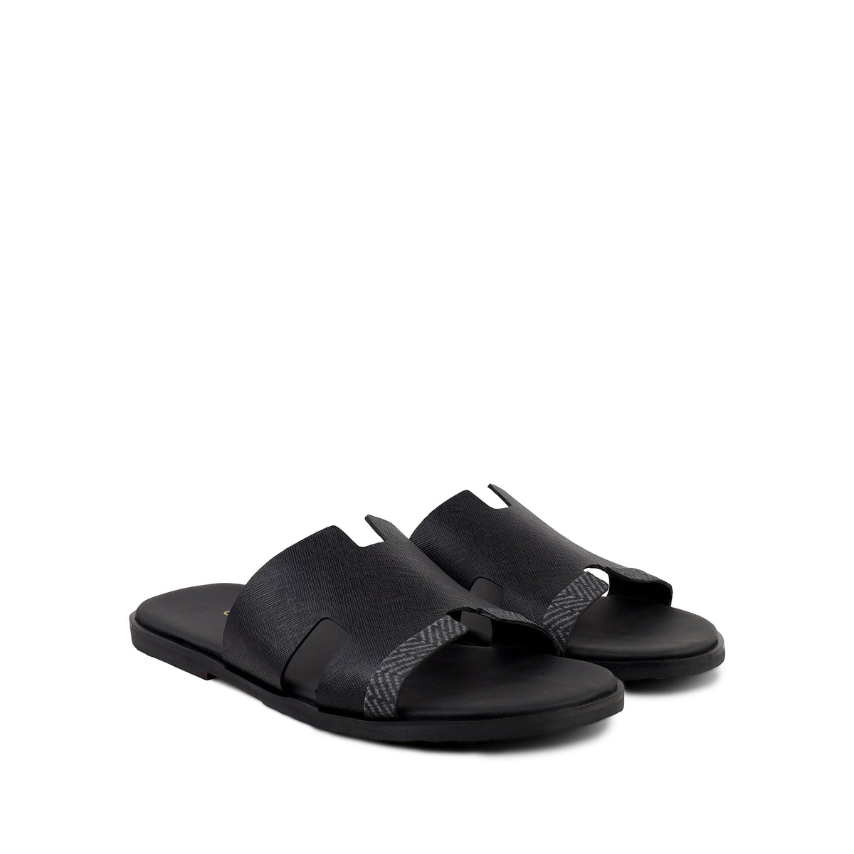 Cameron PRINTED - Men's Black Calf Leather Slippers