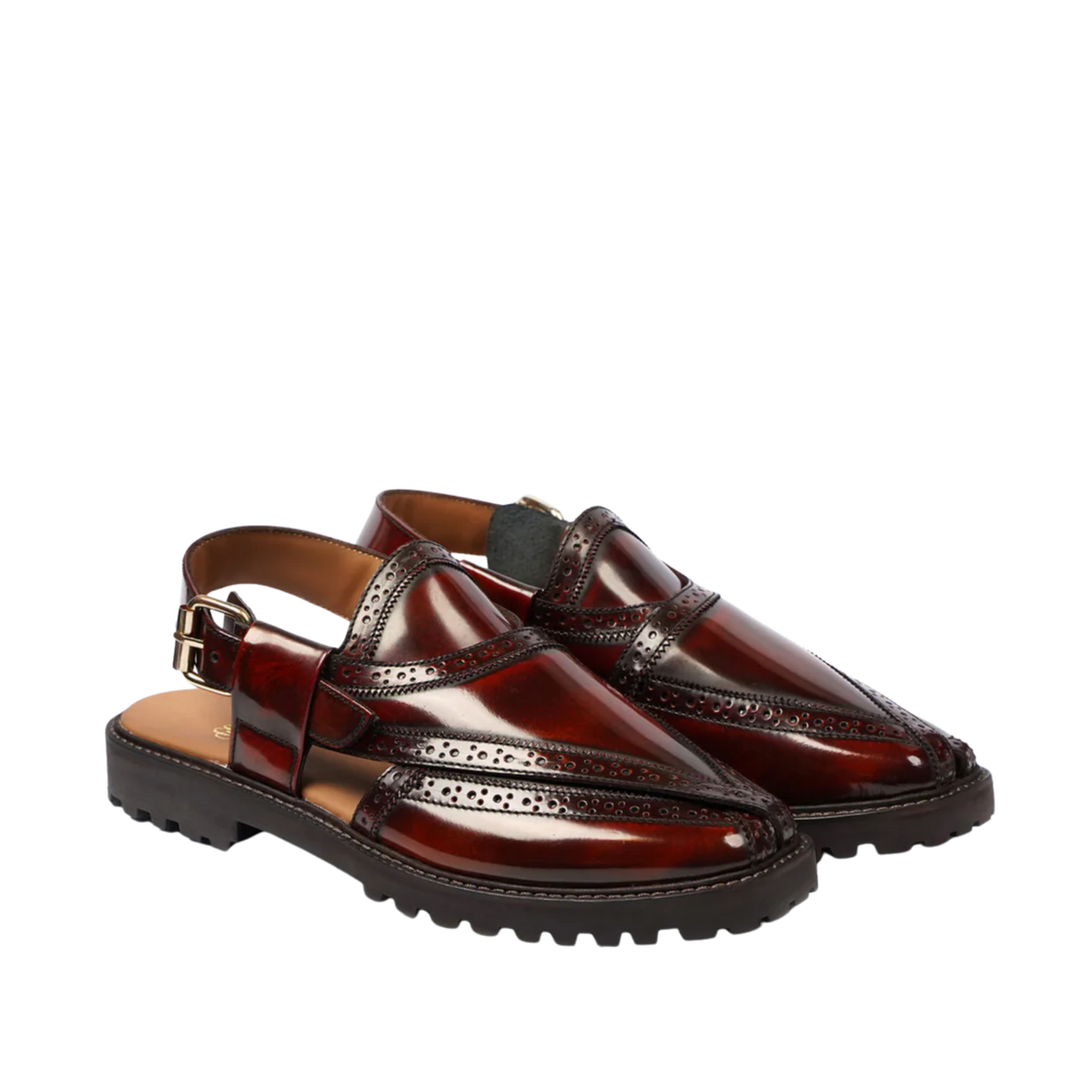 Brooklyn - Men's Oxblood Box Leather High Shine Sandal