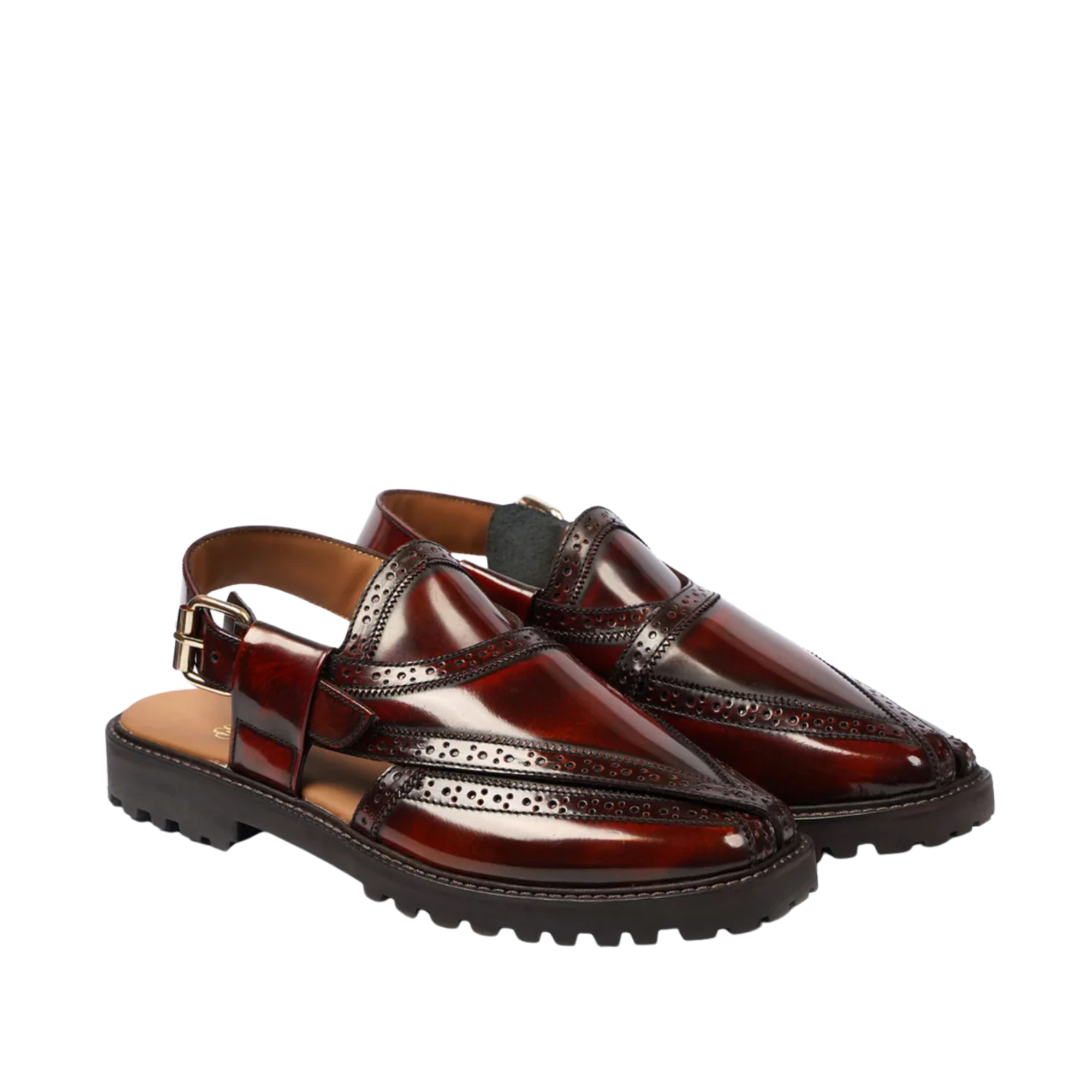 Brooklyn - Men's Oxblood Box Leather High Shine Sandal