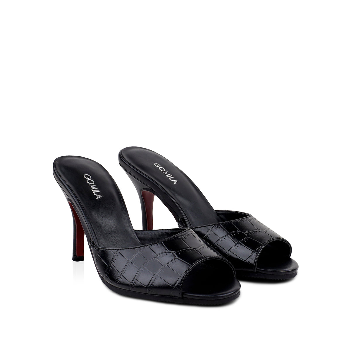 Elira - Women's Black Crocodile Print 90mm Heels